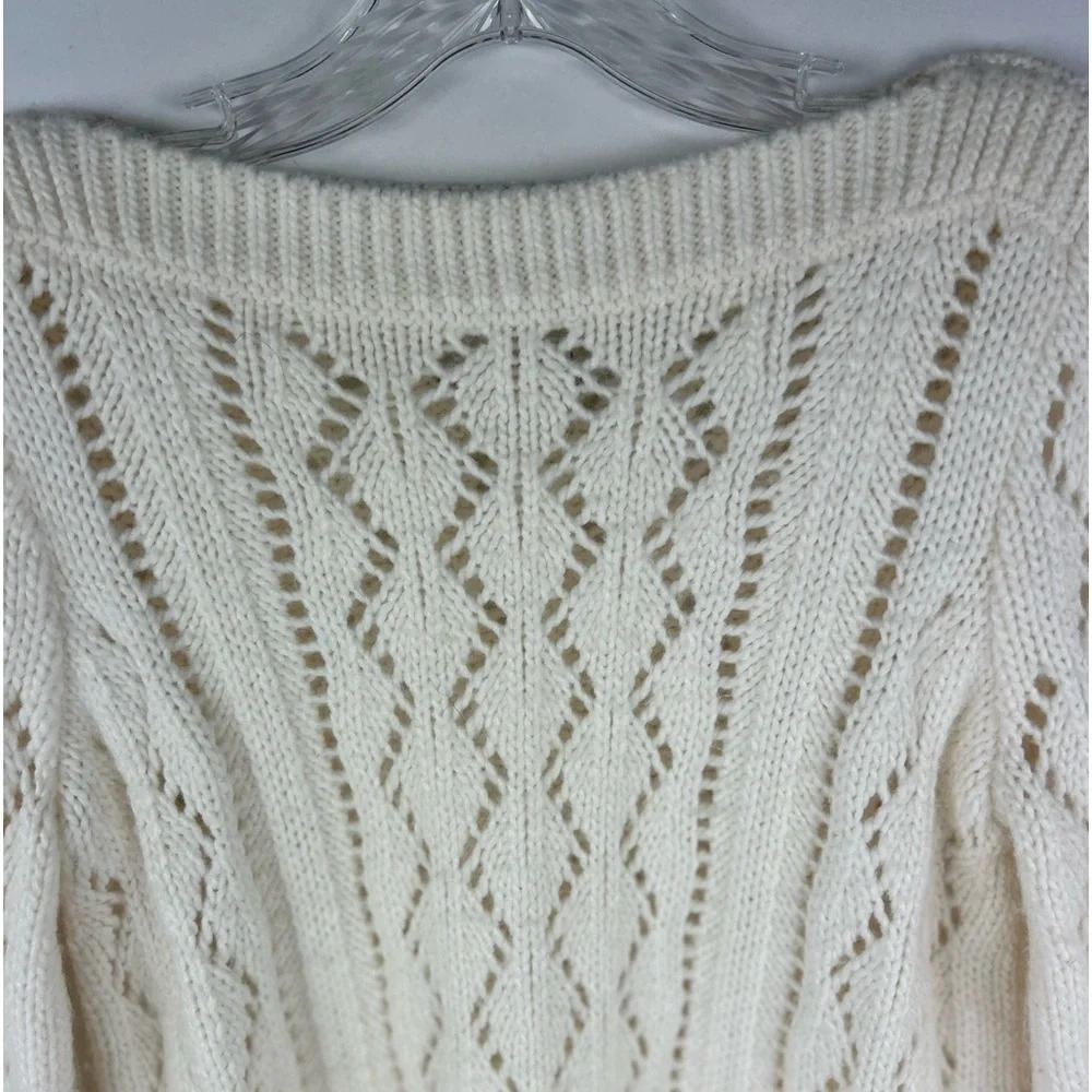 Ann Taylor Loft Women's XS Ivory Crochet Sweater Scalloped Hem Pullover - Picture 3 of 8